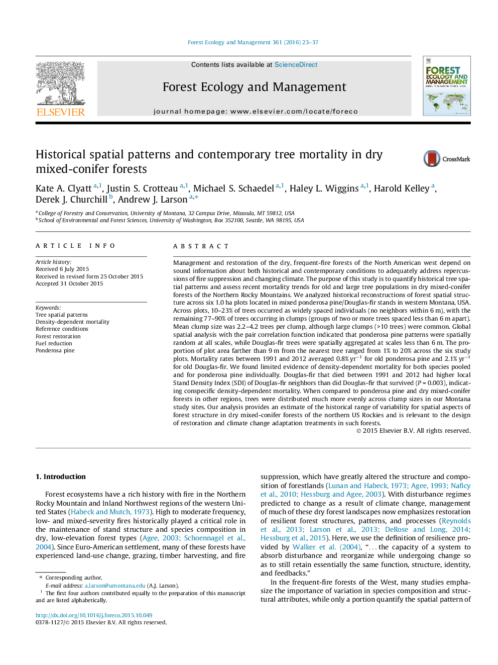 Historical spatial patterns and contemporary tree mortality in dry mixed-conifer forests