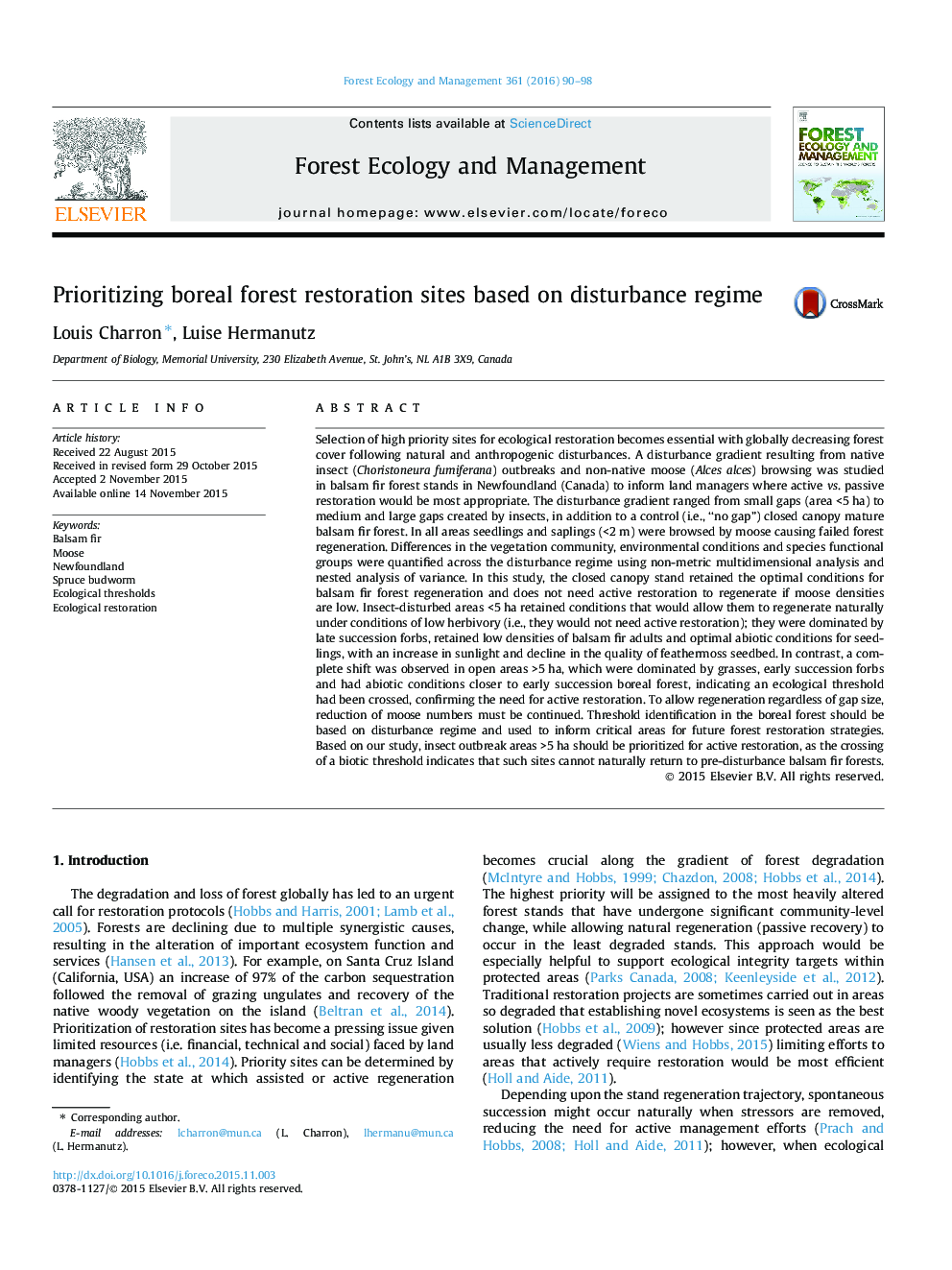 Prioritizing boreal forest restoration sites based on disturbance regime