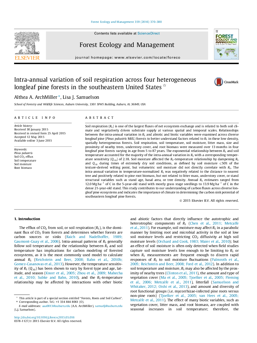 Intra-annual variation of soil respiration across four heterogeneous longleaf pine forests in the southeastern United States