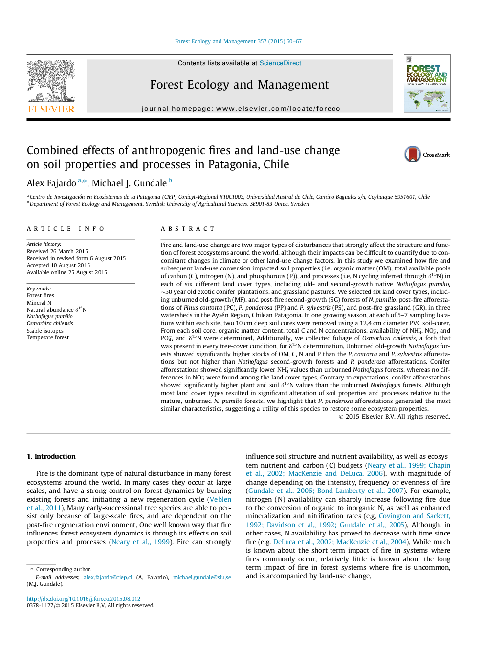 Combined effects of anthropogenic fires and land-use change on soil properties and processes in Patagonia, Chile