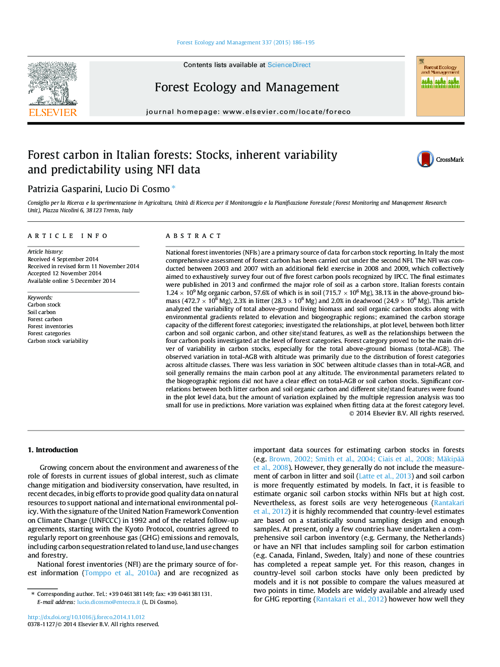 Forest carbon in Italian forests: Stocks, inherent variability and predictability using NFI data