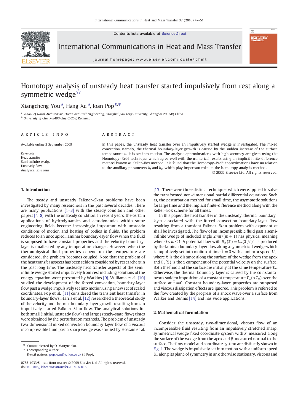 Homotopy analysis of unsteady heat transfer started impulsively from rest along a symmetric wedge 