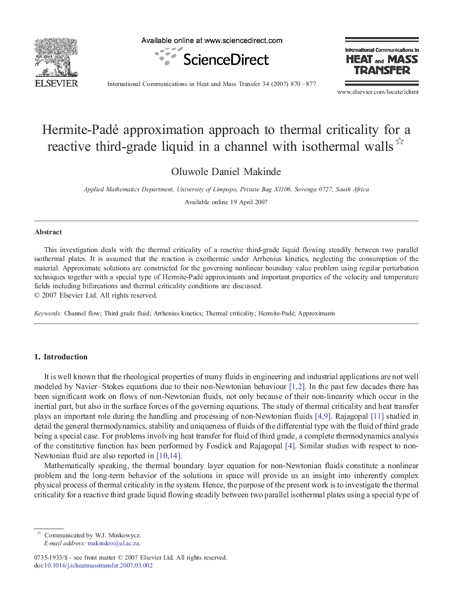 Hermite-Padé approximation approach to thermal criticality for a reactive third-grade liquid in a channel with isothermal walls 