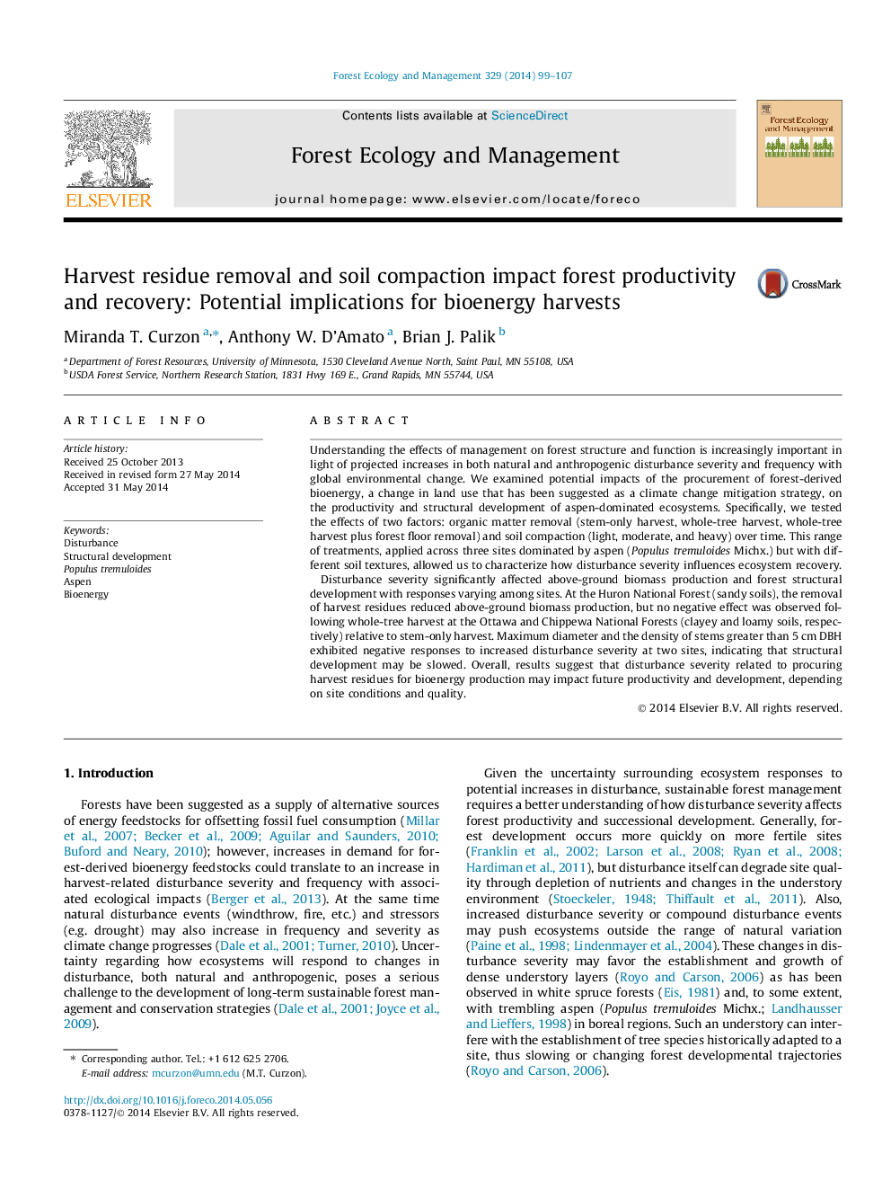 Harvest residue removal and soil compaction impact forest productivity and recovery: Potential implications for bioenergy harvests