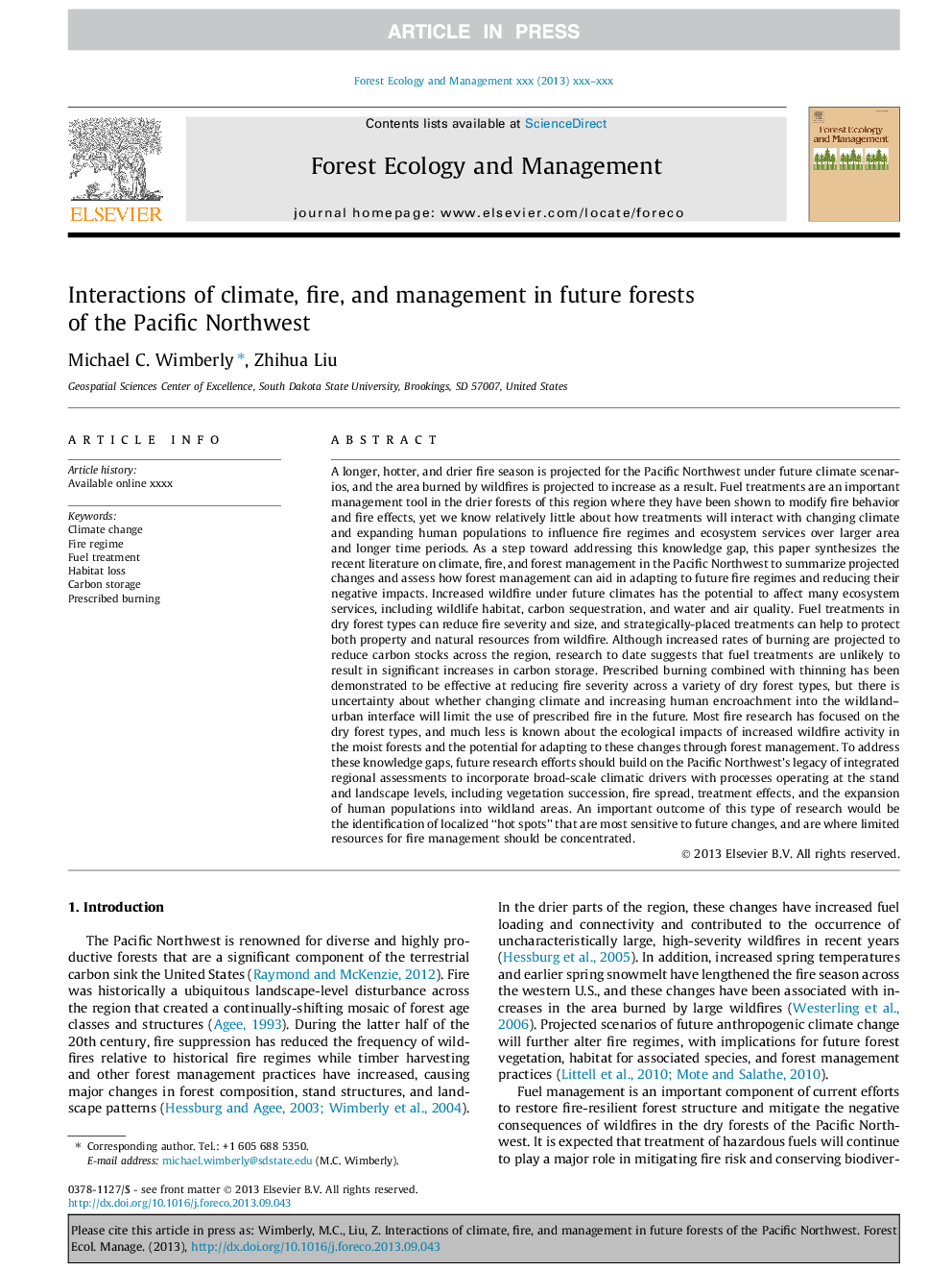 Interactions of climate, fire, and management in future forests of the Pacific Northwest