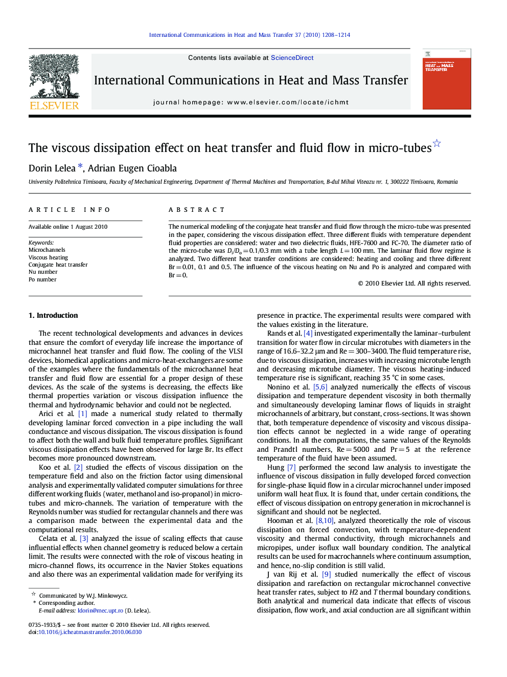 The viscous dissipation effect on heat transfer and fluid flow in micro-tubes 