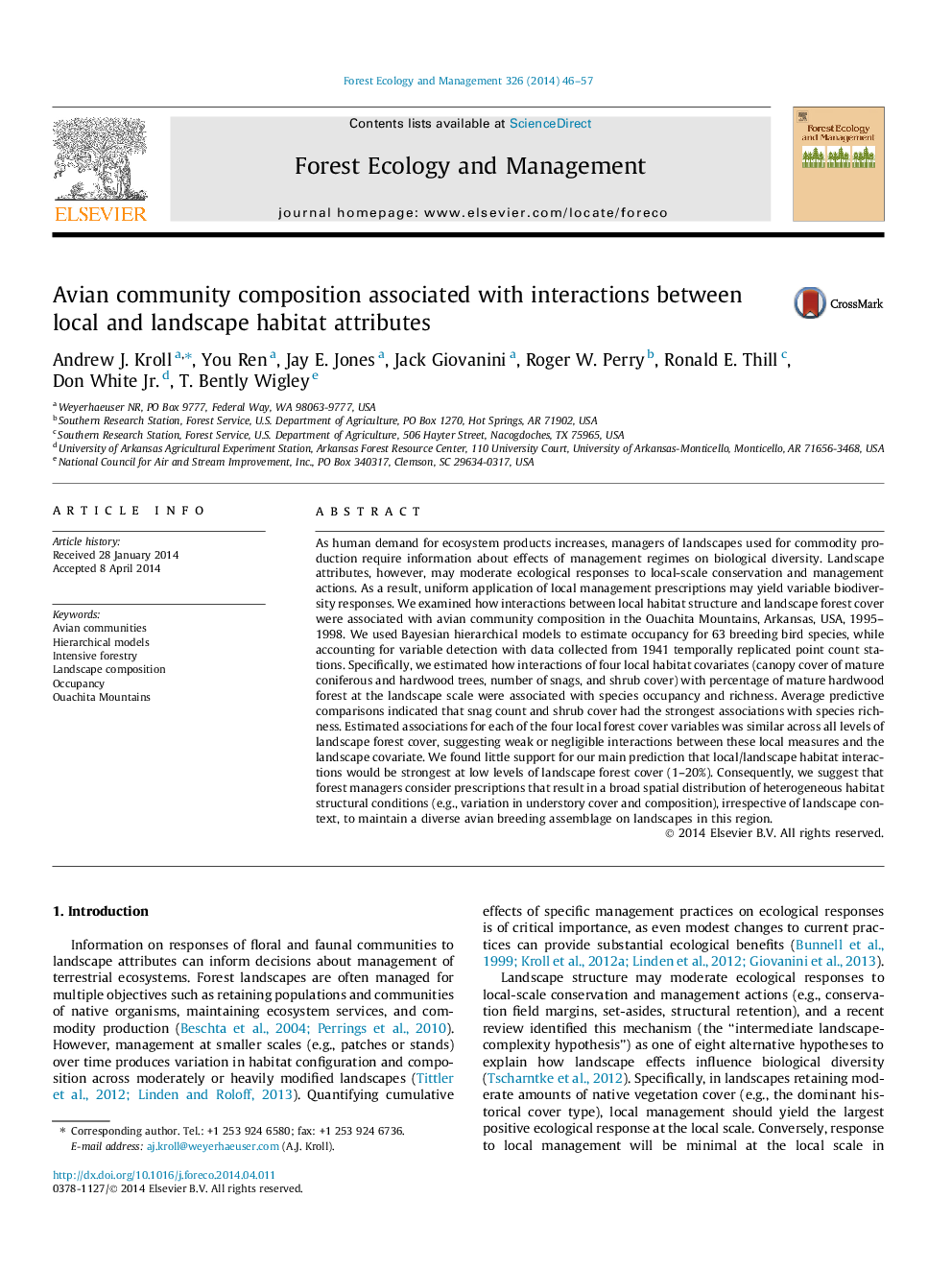 Avian community composition associated with interactions between local and landscape habitat attributes