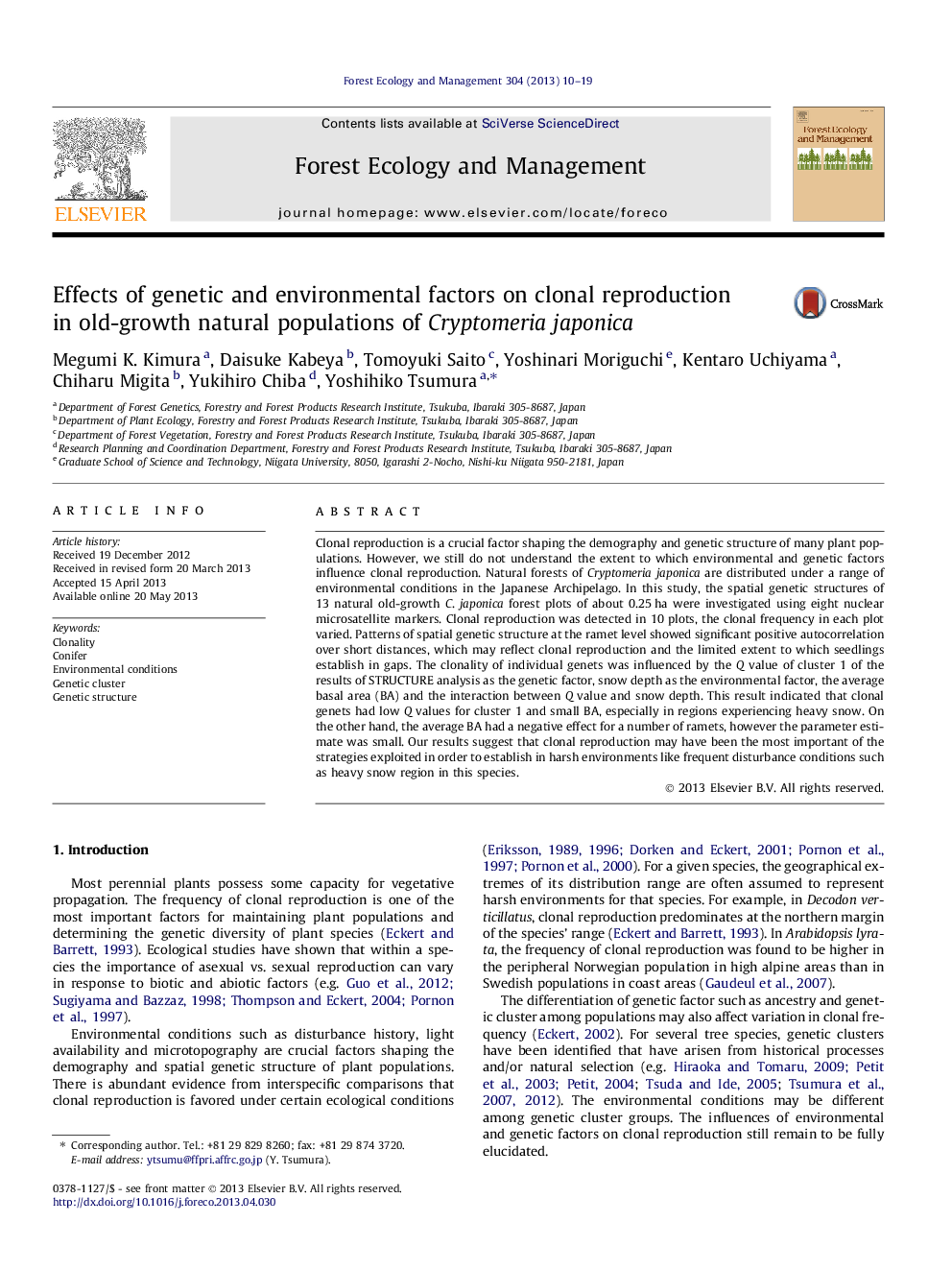 Effects of genetic and environmental factors on clonal reproduction in old-growth natural populations of Cryptomeria japonica