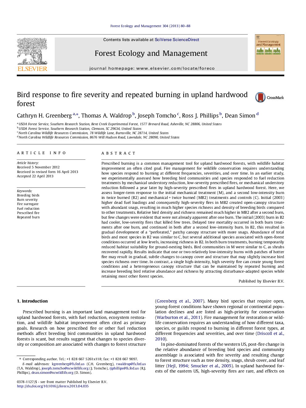 Bird response to fire severity and repeated burning in upland hardwood forest