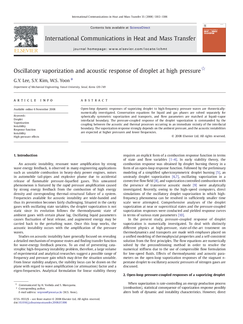 Oscillatory vaporization and acoustic response of droplet at high pressure 