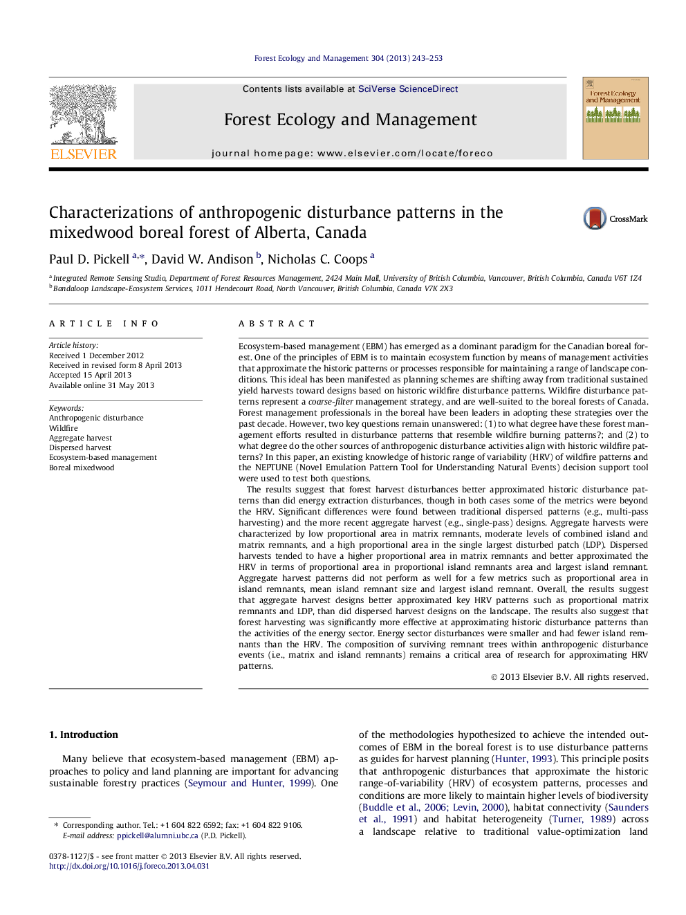 Characterizations of anthropogenic disturbance patterns in the mixedwood boreal forest of Alberta, Canada