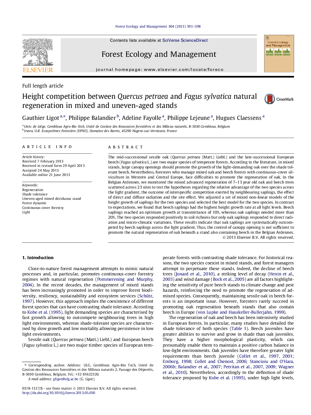 Height competition between Quercus petraea and Fagus sylvatica natural regeneration in mixed and uneven-aged stands