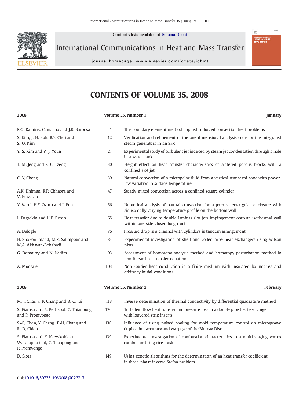 Contents of Volume 35, 2008