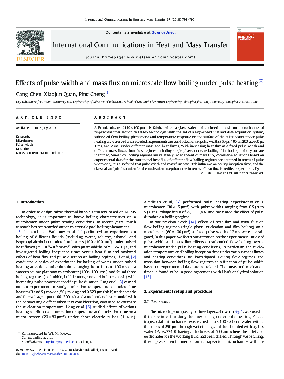 Effects of pulse width and mass flux on microscale flow boiling under pulse heating 