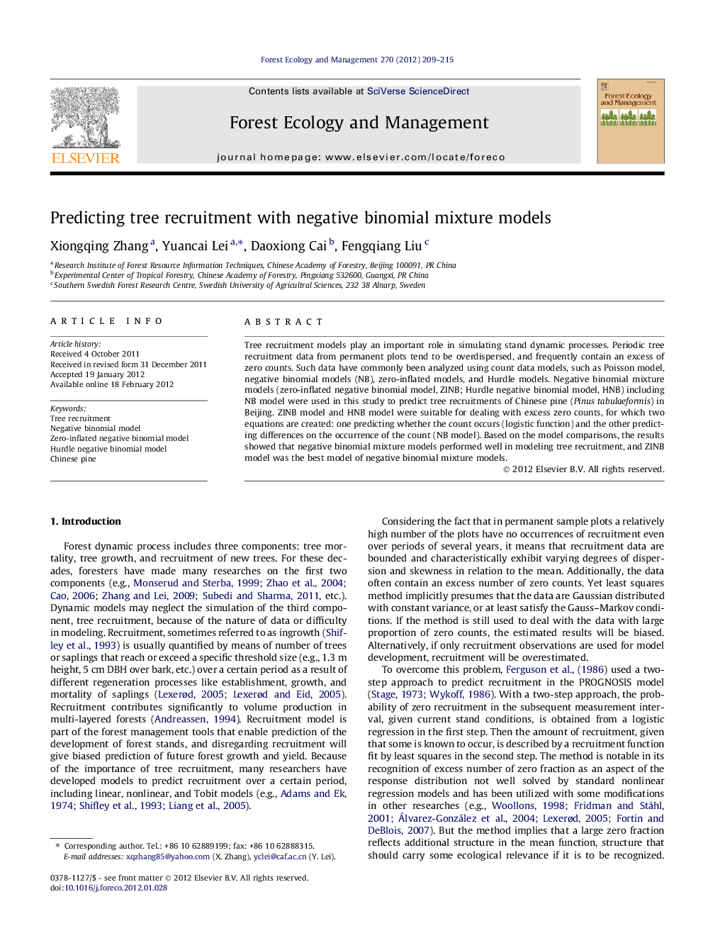 Predicting tree recruitment with negative binomial mixture models