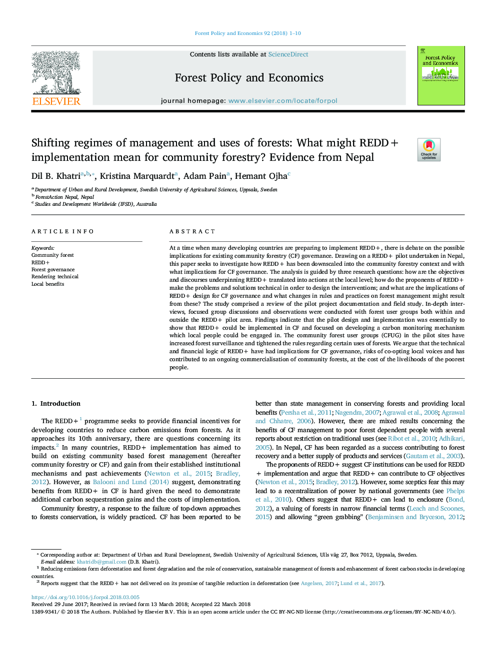 Shifting regimes of management and uses of forests: What might REDD+ implementation mean for community forestry? Evidence from Nepal