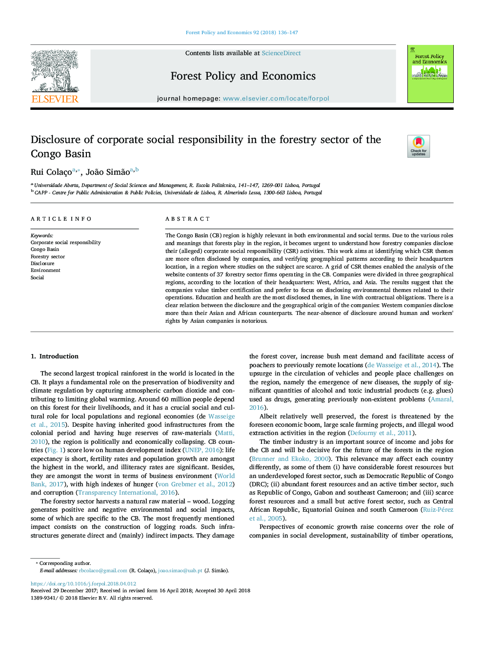 Disclosure of corporate social responsibility in the forestry sector of the Congo Basin