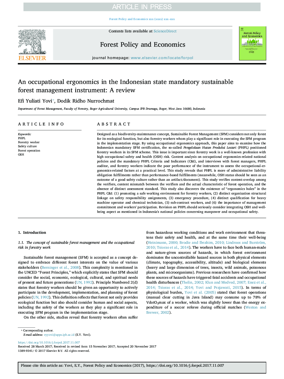 An occupational ergonomics in the Indonesian state mandatory sustainable forest management instrument: A review