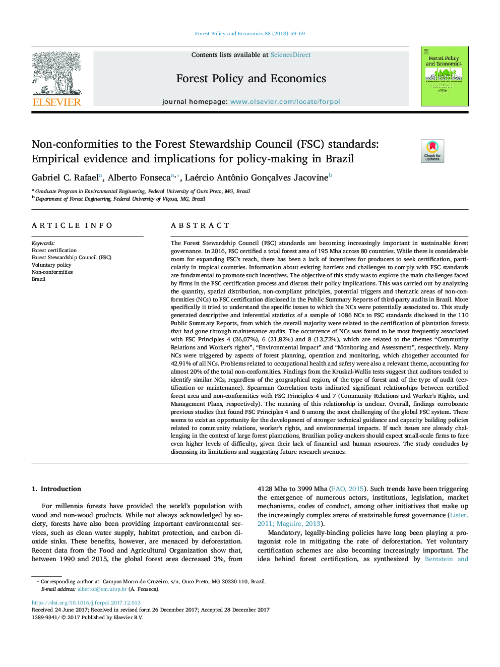 Non-conformities to the Forest Stewardship Council (FSC) standards: Empirical evidence and implications for policy-making in Brazil