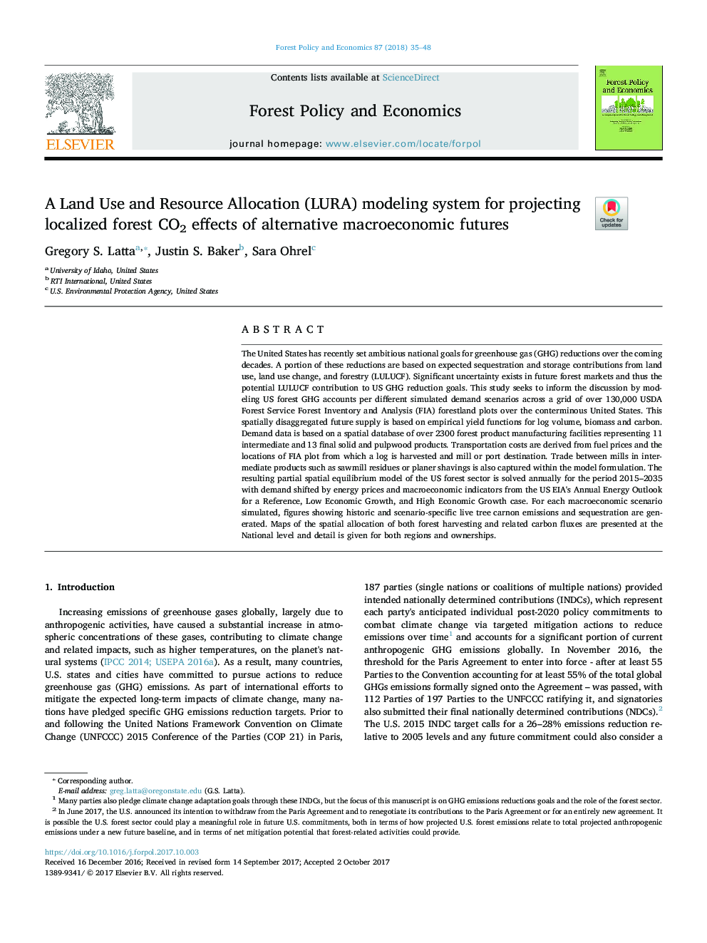 A Land Use and Resource Allocation (LURA) modeling system for projecting localized forest CO2 effects of alternative macroeconomic futures