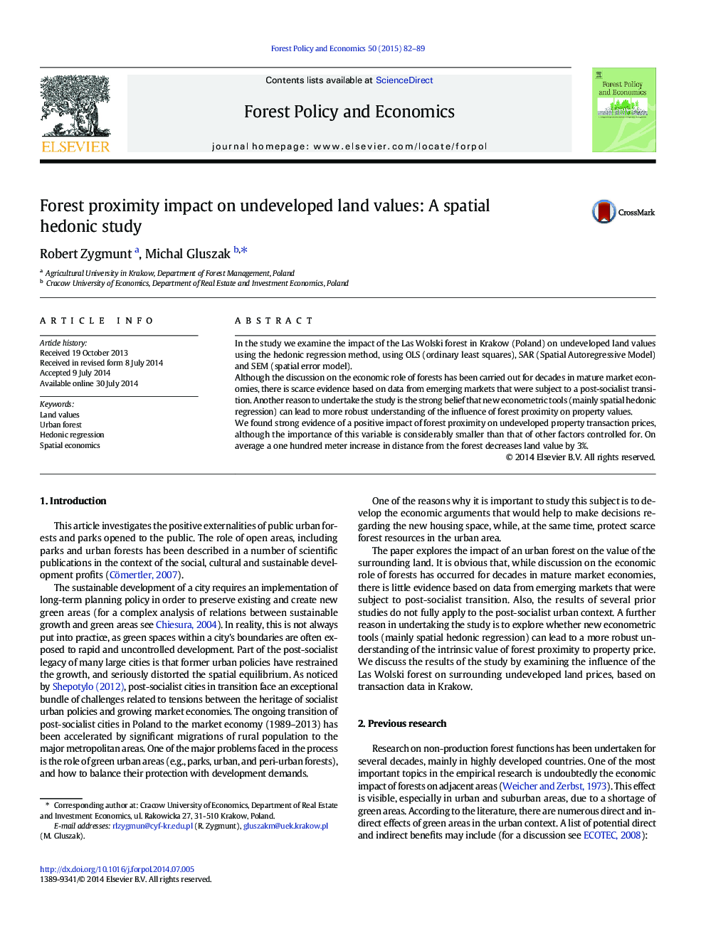 Forest proximity impact on undeveloped land values: A spatial hedonic study