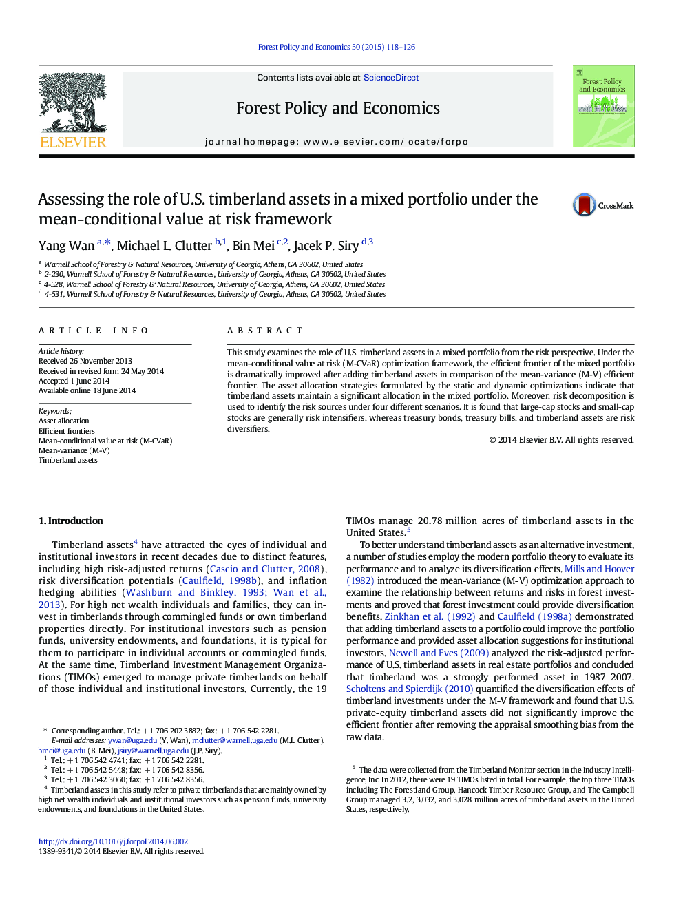 Assessing the role of U.S. timberland assets in a mixed portfolio under the mean-conditional value at risk framework