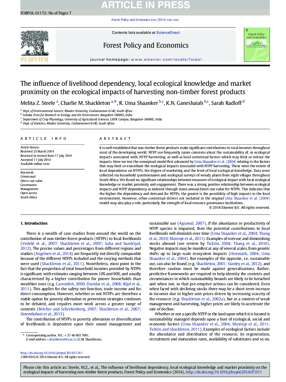 The influence of livelihood dependency, local ecological knowledge and market proximity on the ecological impacts of harvesting non-timber forest products