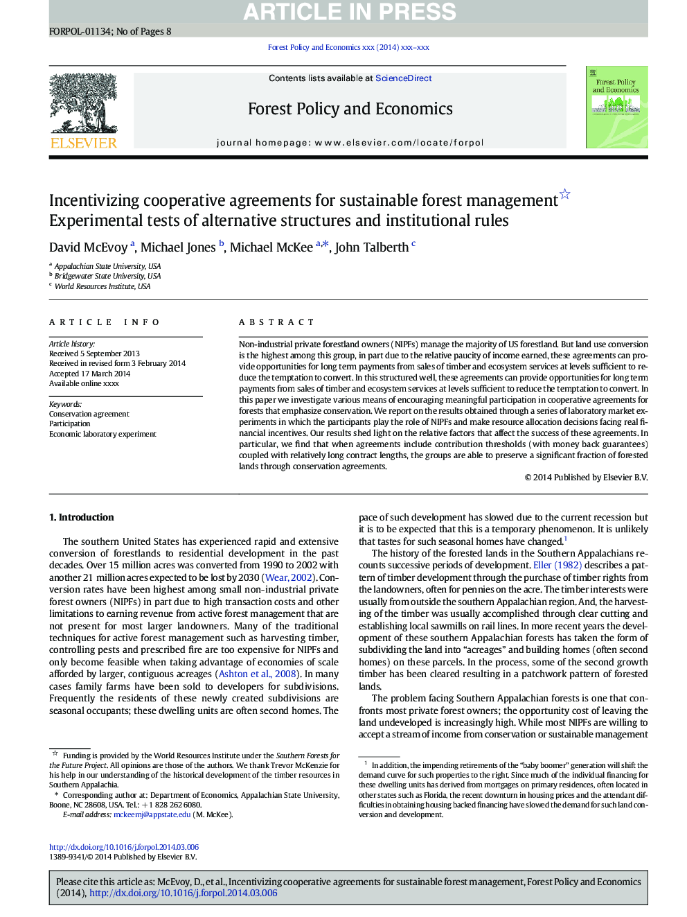 Incentivizing cooperative agreements for sustainable forest management