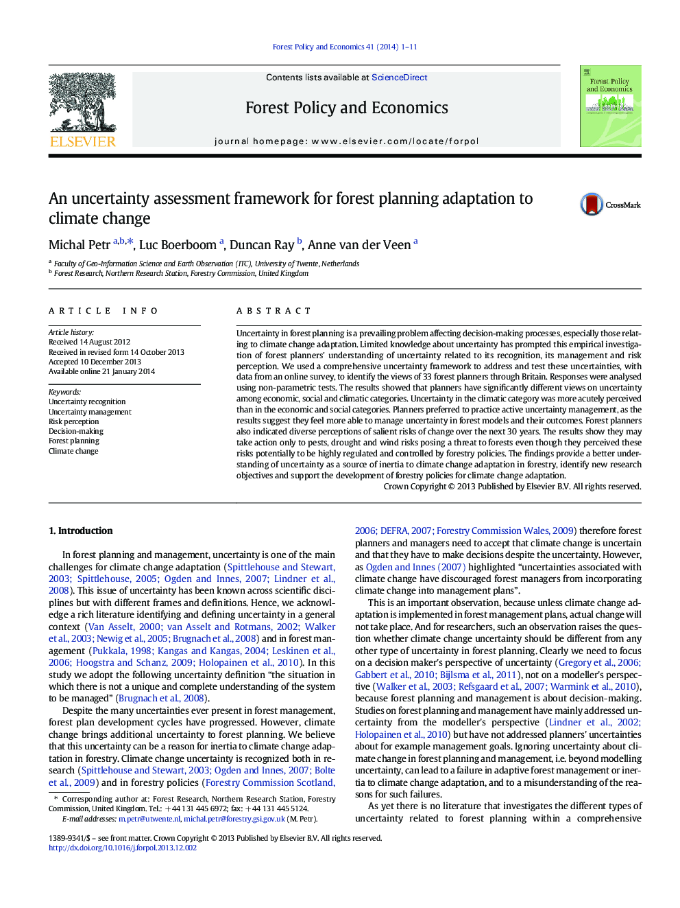 An uncertainty assessment framework for forest planning adaptation to climate change