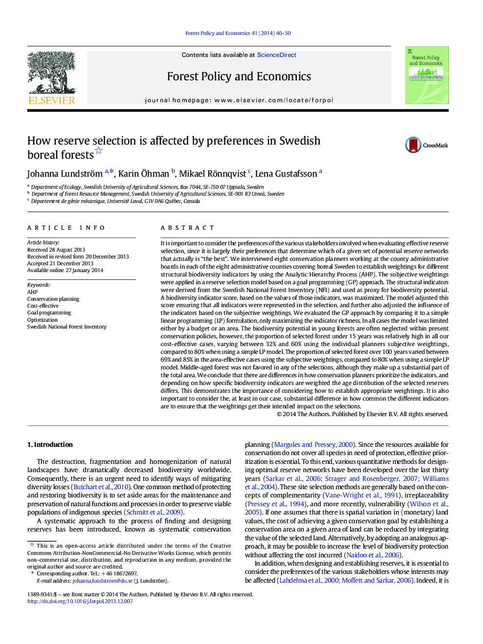 How reserve selection is affected by preferences in Swedish boreal forests