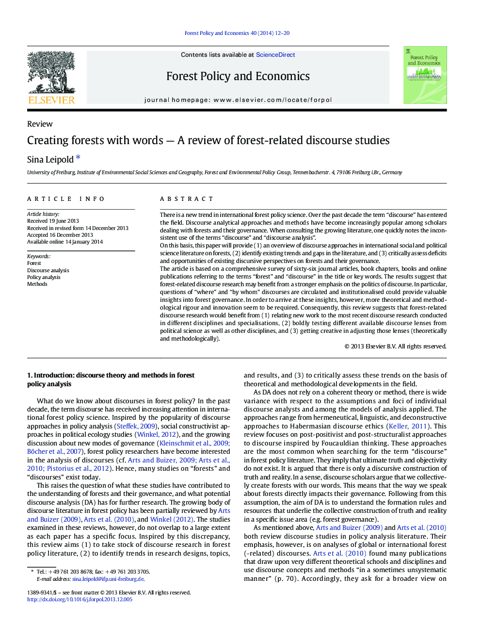 Creating forests with words - A review of forest-related discourse studies
