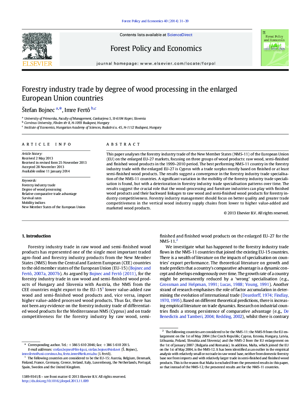 Forestry industry trade by degree of wood processing in the enlarged European Union countries