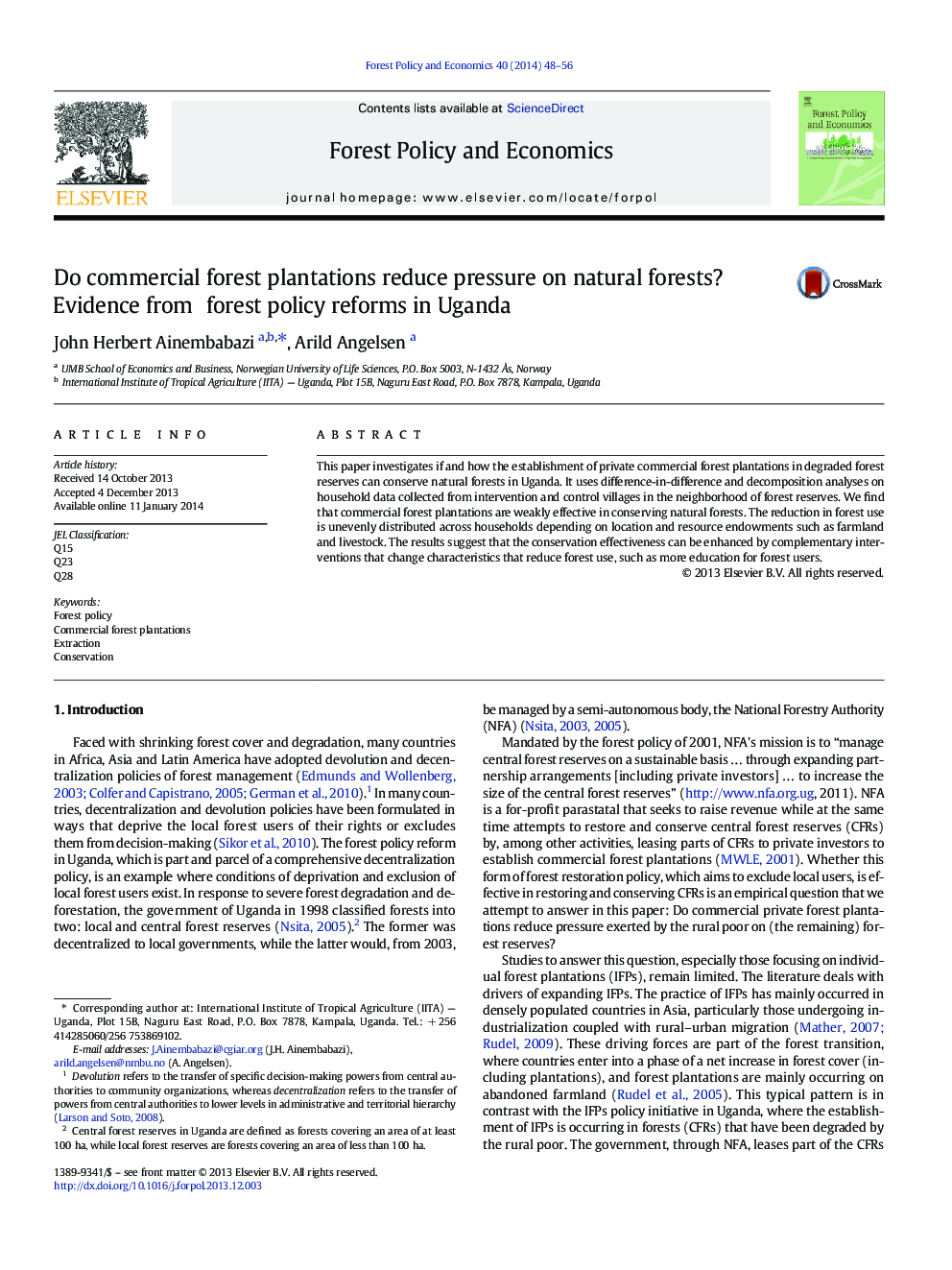 Do commercial forest plantations reduce pressure on natural forests? Evidence from forest policy reforms in Uganda