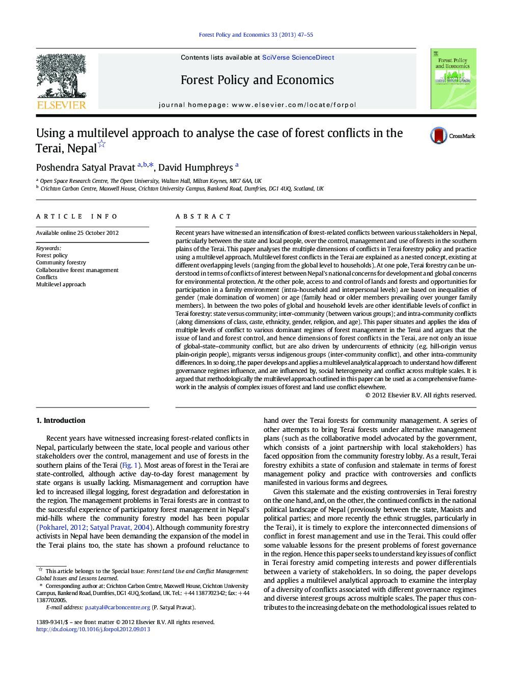 Using a multilevel approach to analyse the case of forest conflicts in the Terai, Nepal