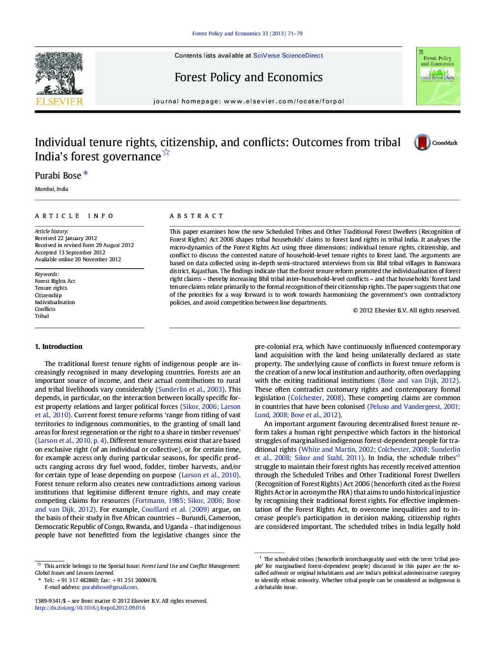 Individual tenure rights, citizenship, and conflicts: Outcomes from tribal India's forest governance