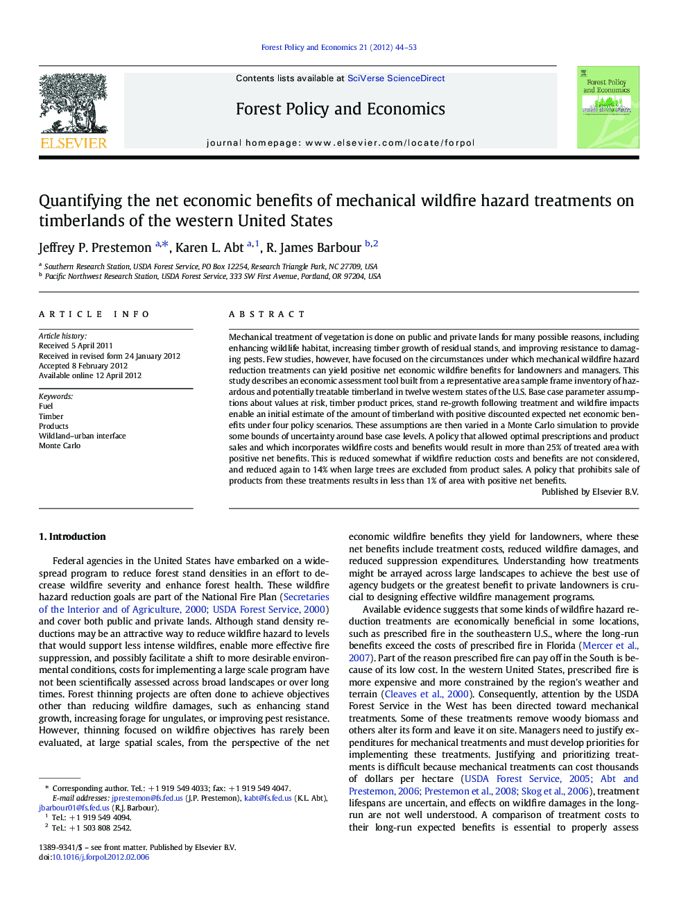 Quantifying the net economic benefits of mechanical wildfire hazard treatments on timberlands of the western United States