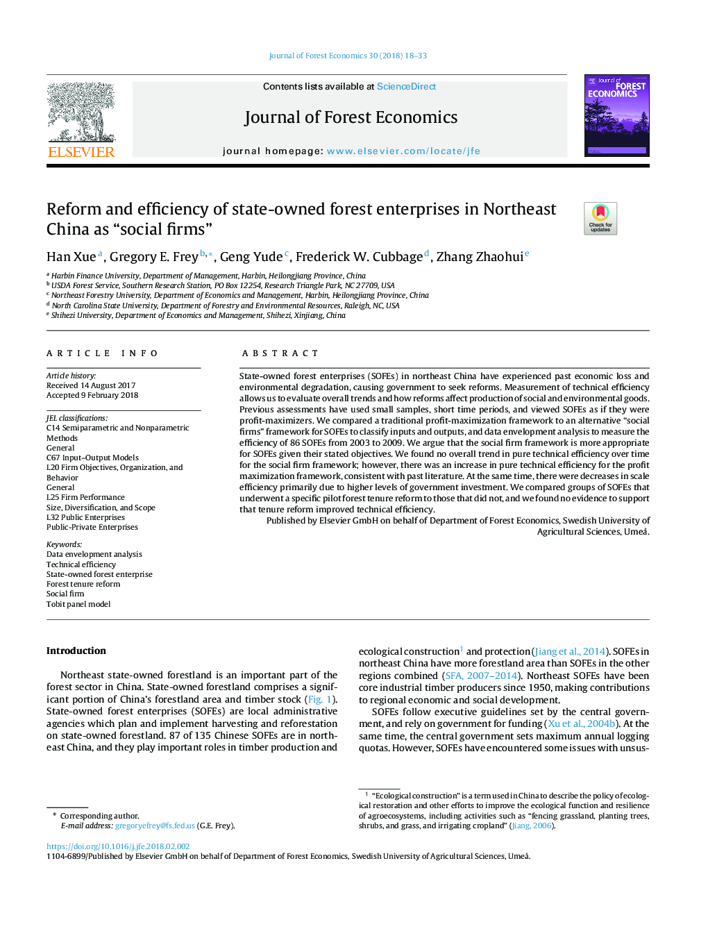 Reform and efficiency of state-owned forest enterprises in Northeast China as “social firms”