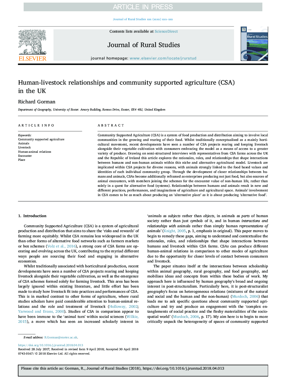 Human-livestock relationships and community supported agriculture (CSA) in the UK