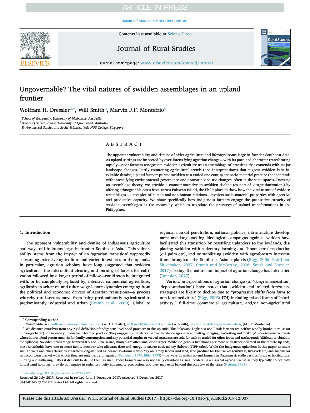 Ungovernable? The vital natures of swidden assemblages in an upland frontier