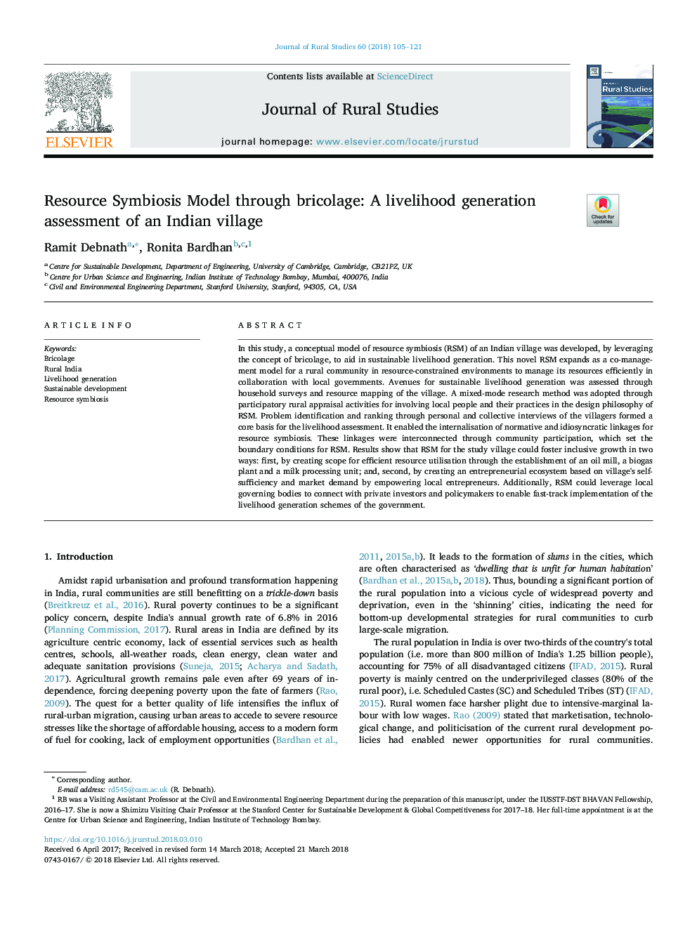 Resource Symbiosis Model through bricolage: A livelihood generation assessment of an Indian village