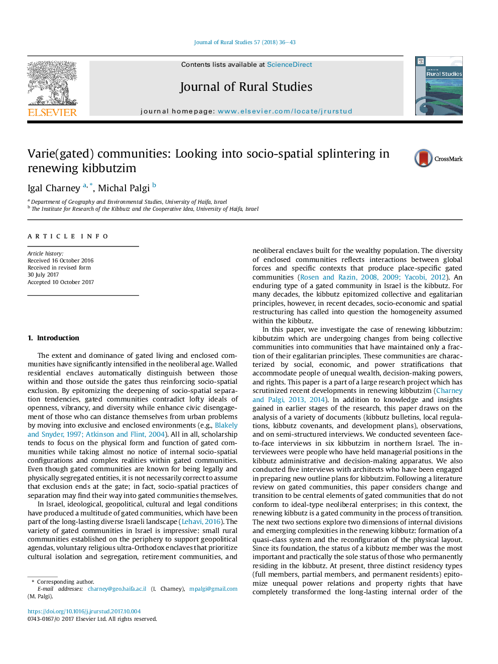 Varie(gated) communities: Looking into socio-spatial splintering in renewing kibbutzim