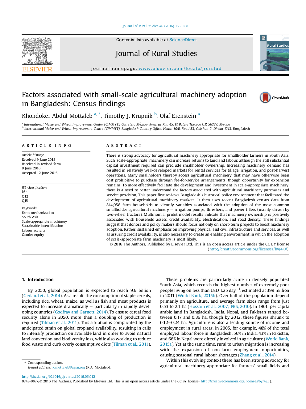 Factors associated with small-scale agricultural machinery adoption in Bangladesh: Census findings