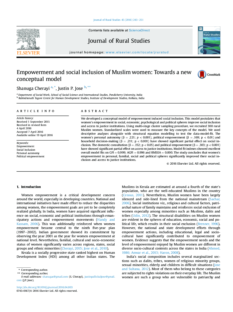 Empowerment and social inclusion of Muslim women: Towards a new conceptual model