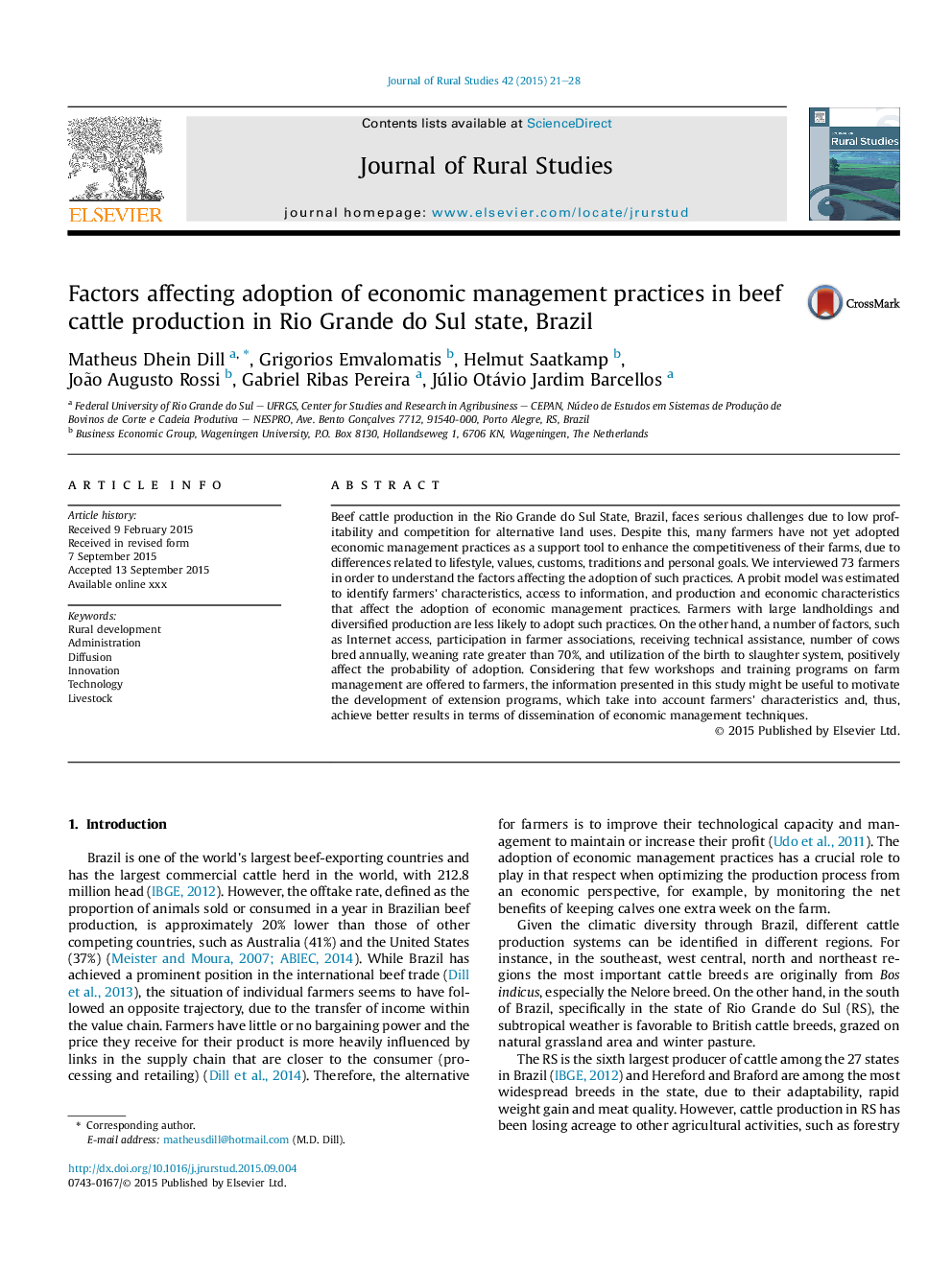 Factors affecting adoption of economic management practices in beef cattle production in Rio Grande do Sul state, Brazil