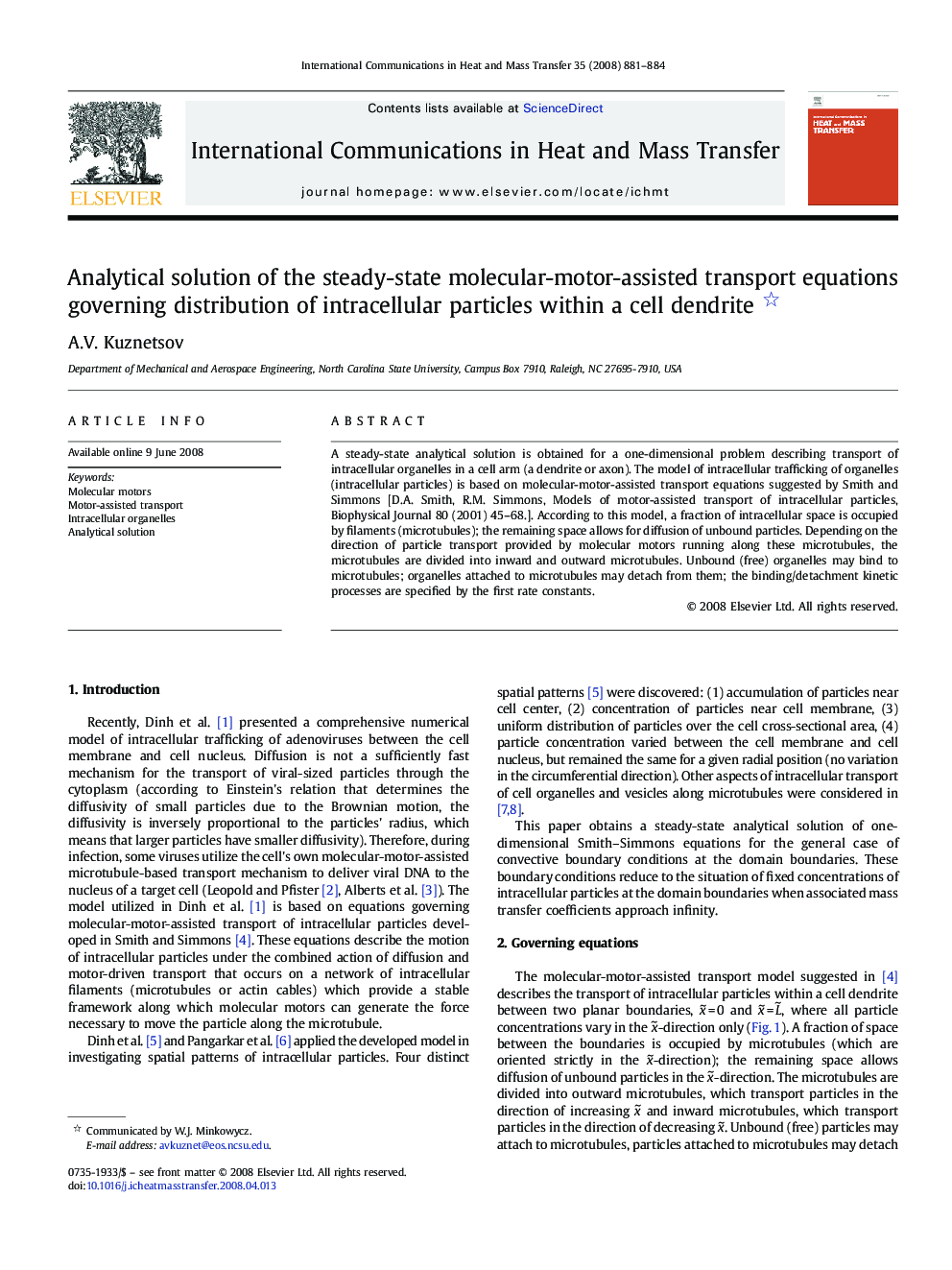 Analytical solution of the steady-state molecular-motor-assisted transport equations governing distribution of intracellular particles within a cell dendrite