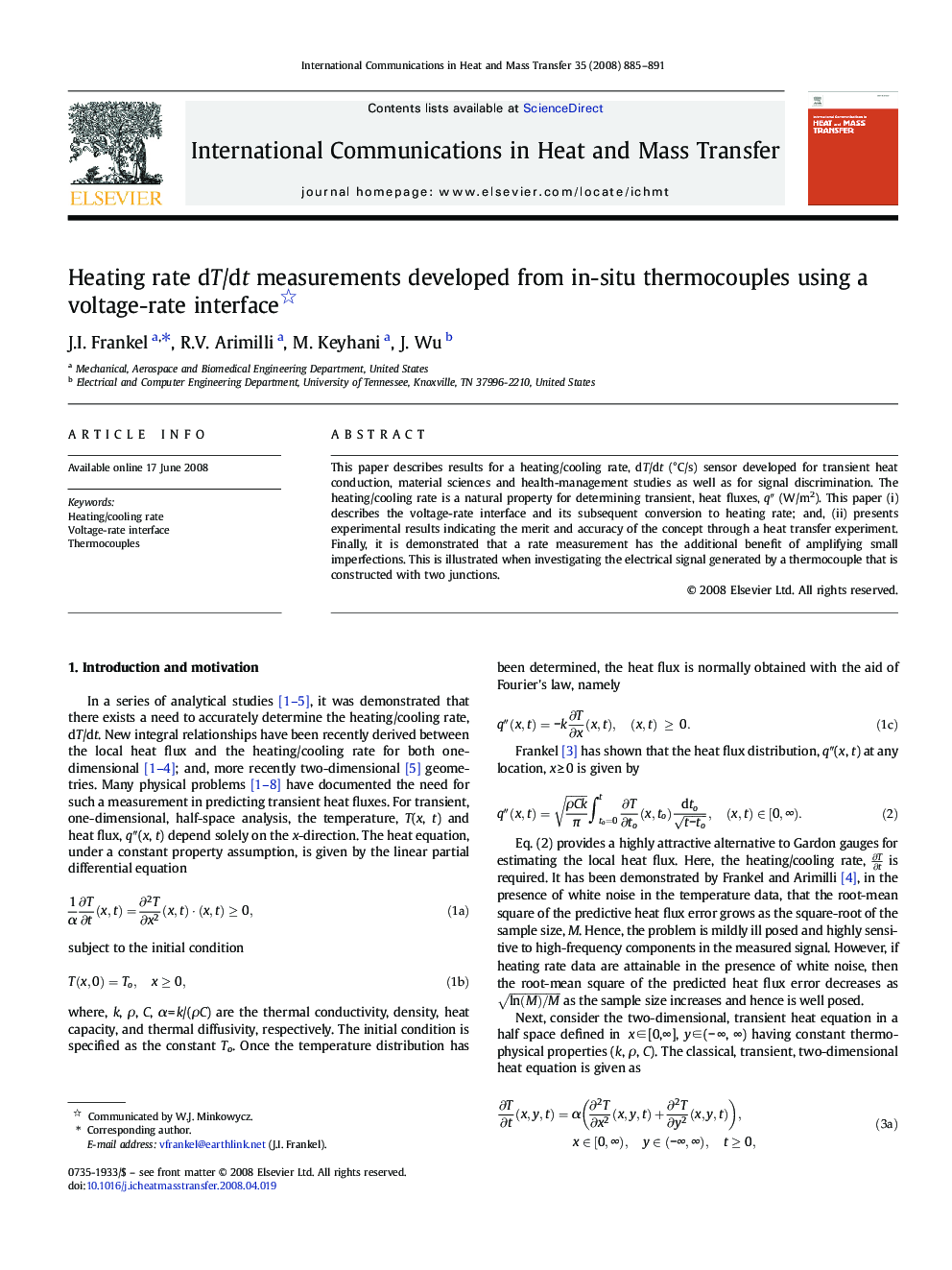 Heating rate dT/dt measurements developed from in-situ thermocouples using a voltage-rate interface 