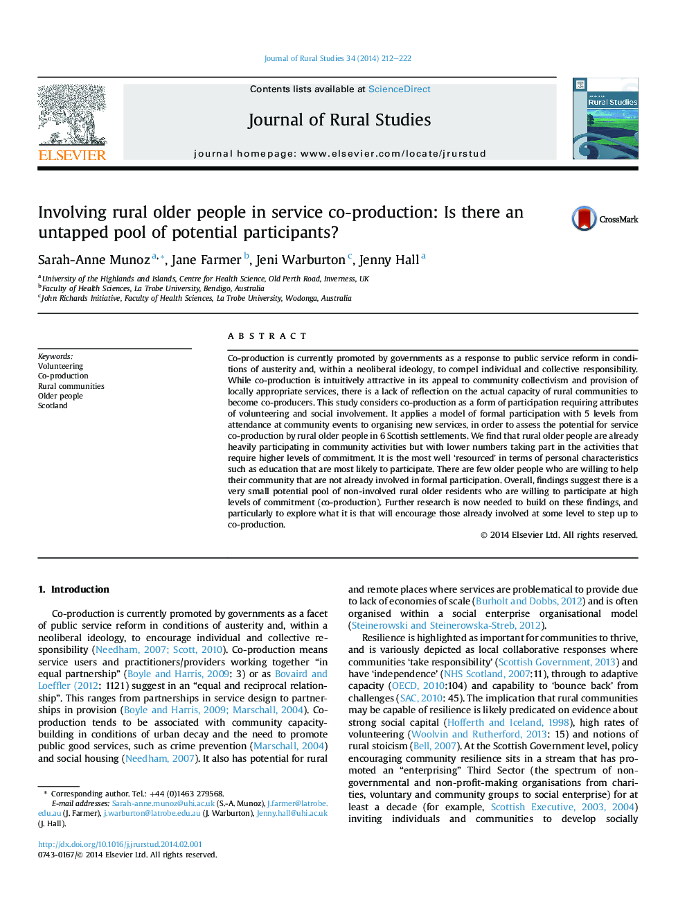 Involving rural older people in service co-production: Is there an untapped pool of potential participants?