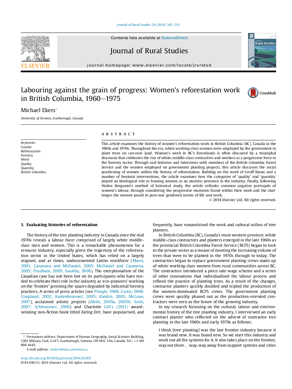 Labouring against the grain of progress: Women's reforestation work in British Columbia, 1960-1975