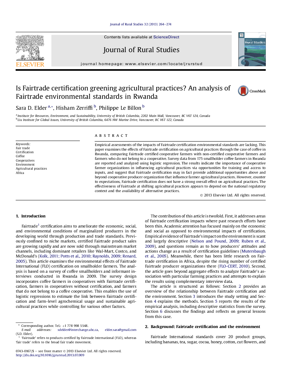 Is Fairtrade certification greening agricultural practices? An analysis of Fairtrade environmental standards in Rwanda