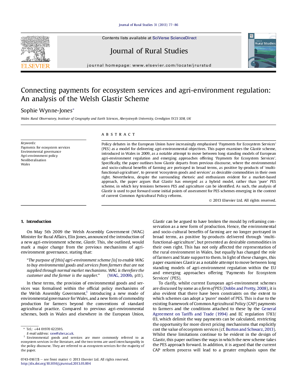 Connecting payments for ecosystem services and agri-environment regulation: An analysis of the Welsh Glastir Scheme